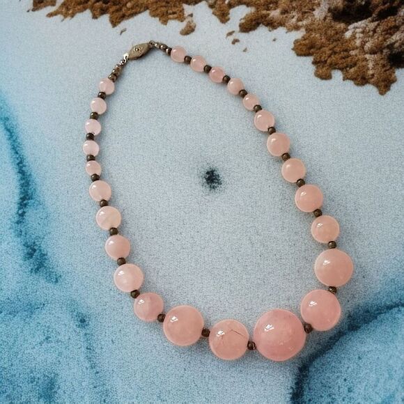 Vtg Rose Quartz Beaded Necklace Chunky Graduated Pale Pink Art Deco Victorian - Picture 7 of 16